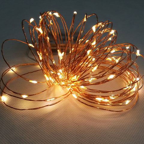 Image of Copper LED wire String Lites AA Battery Operated 33FT 10M 100 led Decorations LED Copper Wire String Fairy Lights Lamps