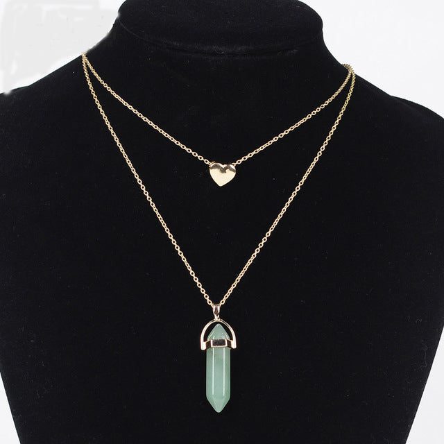 Free Natural Stone Necklace heart gold pendant jewelry (Just Pay Shipping)