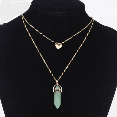Image of Natural Stone Necklace heart gold pendant jewelry 75% off