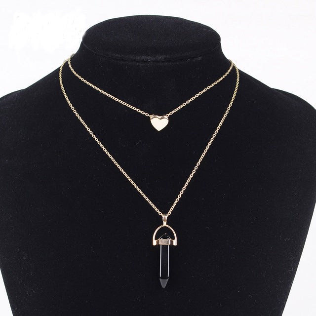 Free Natural Stone Necklace heart gold pendant jewelry (Just Pay Shipping)