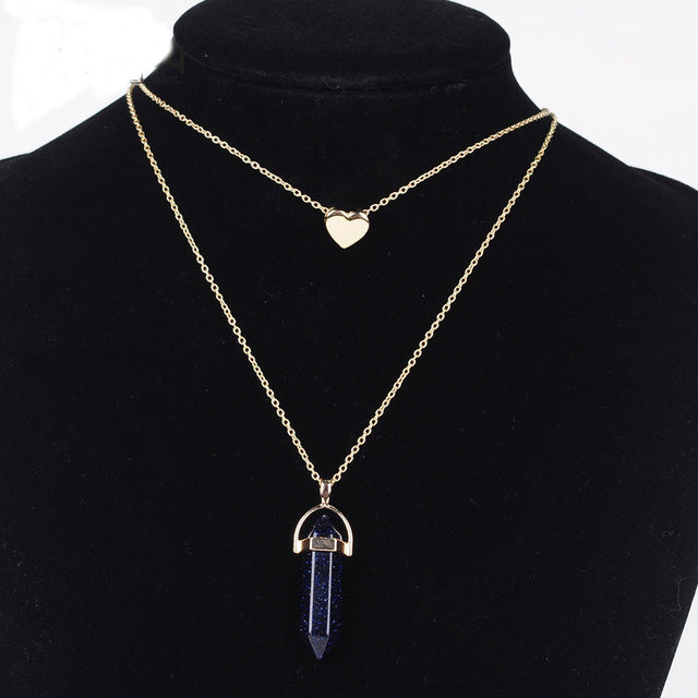 Free Natural Stone Necklace heart gold pendant jewelry (Just Pay Shipping)