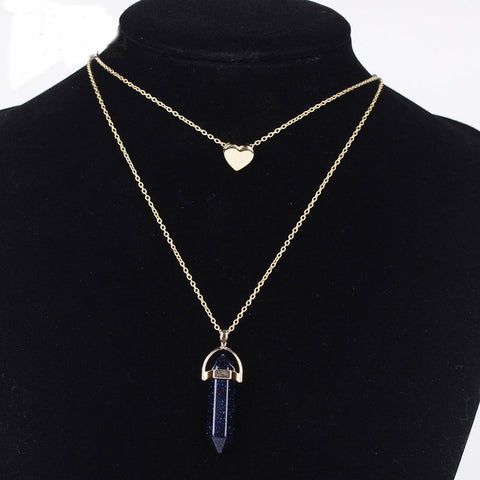Image of Natural Stone Necklace heart gold pendant jewelry 75% off