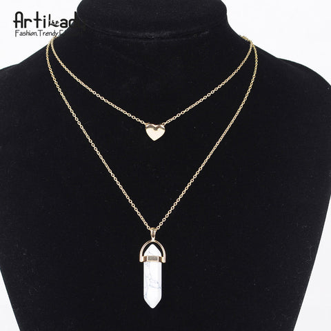 Image of Free Natural Stone Necklace heart gold pendant jewelry (Just Pay Shipping)