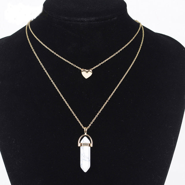 Free Natural Stone Necklace heart gold pendant jewelry (Just Pay Shipping)