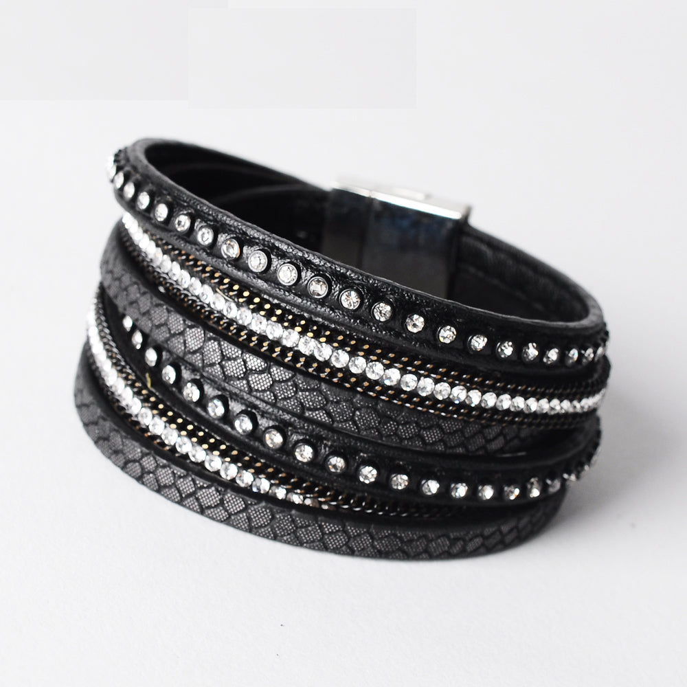 Leather & Rhinestone bangle leather bracelet jewelry - Free Shipping