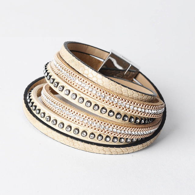 Leather & Rhinestone bangle leather bracelet jewelry - Free Shipping