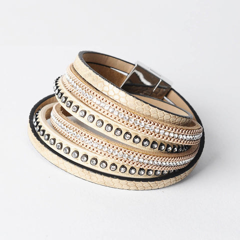 Image of Leather & Rhinestone bangle leather bracelet jewelry - Free Shipping