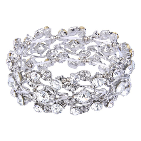 Image of Silver Plated Multi-Leaf Clear Austrian Crystal Bracelet