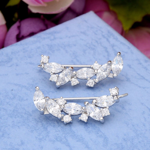 Image of That Sparkles Ear Vine 925 Sterling Silver Sparkling Leaf Cubic Zircon