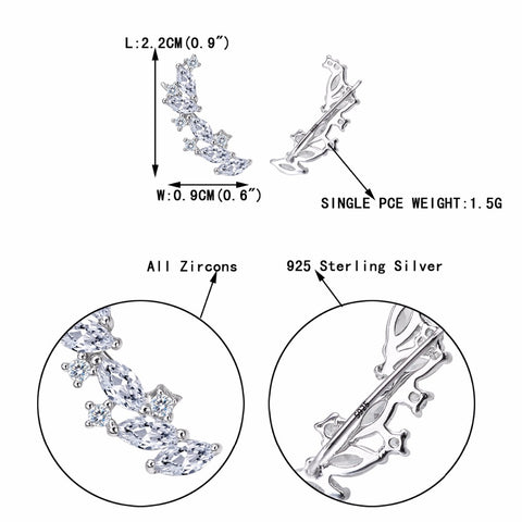 Image of That Sparkles Ear Vine 925 Sterling Silver Sparkling Leaf Cubic Zircon