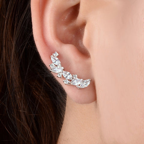Image of That Sparkles Ear Vine 925 Sterling Silver Sparkling Leaf Cubic Zircon
