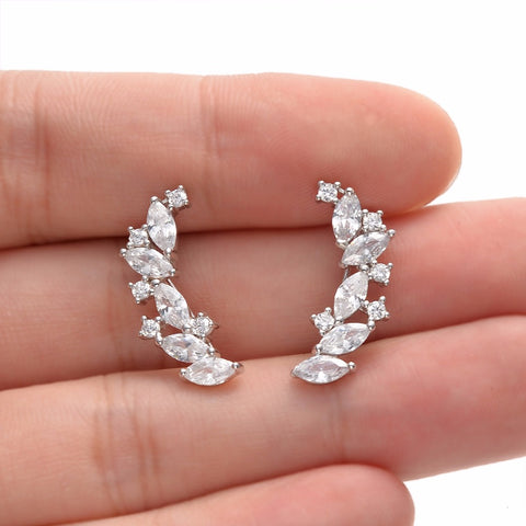 Image of That Sparkles Ear Vine 925 Sterling Silver Sparkling Leaf Cubic Zircon