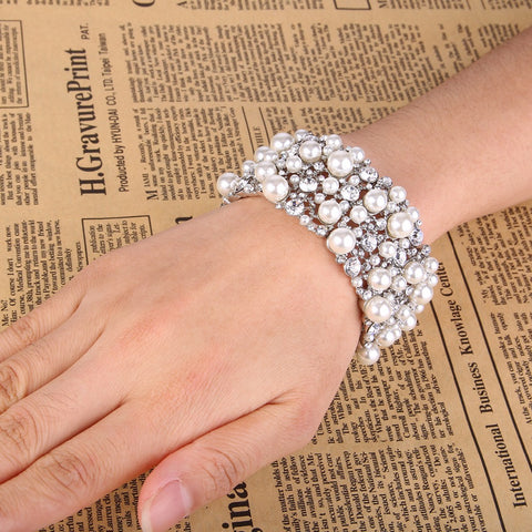 Image of Rhinestone & Simulated Pearl Austrian Crystal Bracelet