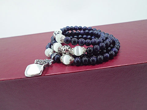 Image of Blue Sandstone & Opal Beaded Bracelet with Purple Pendant Vintage Style Jewelry