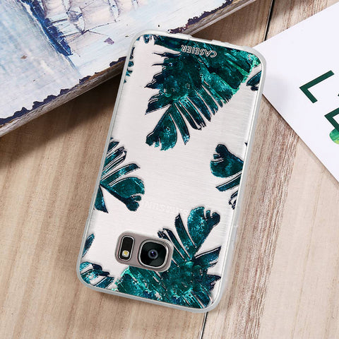 Image of Floral Flowers Leaves Phone Case For Samsung Galaxy S6 S7 Edge S8 Plus Note 8 Cases Capa Soft TPU Flowers Cover Silicone Shell Coque
