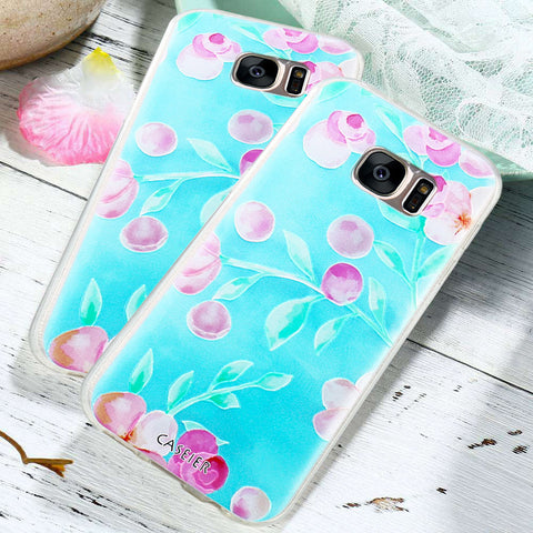 Image of Floral Flowers Leaves Phone Case For Samsung Galaxy S6 S7 Edge S8 Plus Note 8 Cases Capa Soft TPU Flowers Cover Silicone Shell Coque