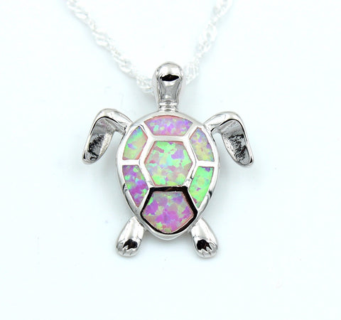 Image of Sea Turtle in blue fire opal pendant necklace