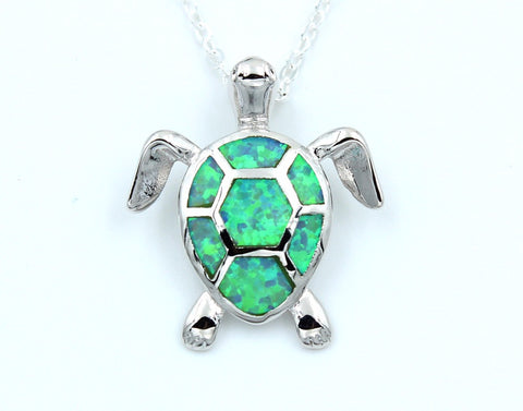 Image of Sea Turtle in blue fire opal pendant necklace