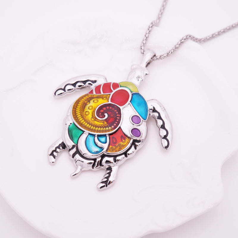 Enamel Sea Turtle Necklace & Earring Set Vintage Ethnic Inspired Jewelry