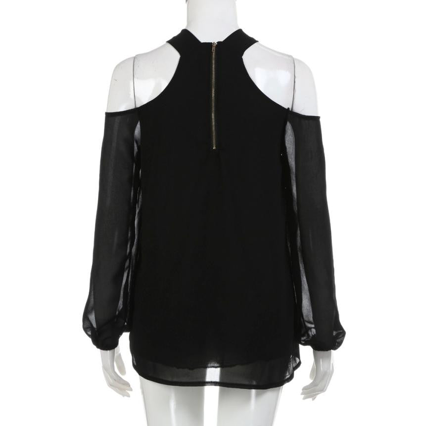 Long Sleeve Twisted Halter T Shirt  Low Cut Sexy Off Shoulder shirt