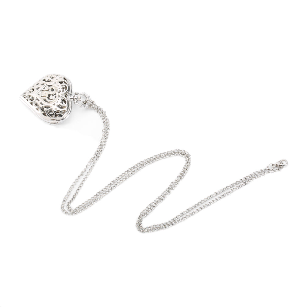 Fashion Silver Hollow Quartz Heart Shaped Pocket Watch Necklace Pendant Chain Clock Women Gift High Quality LXH