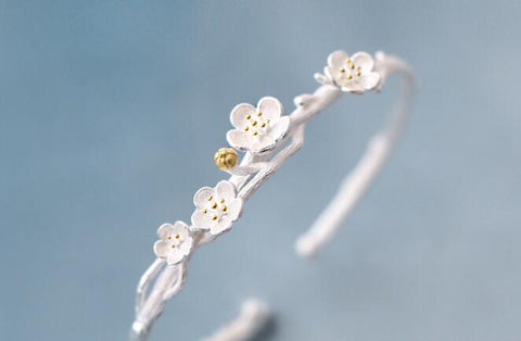 Image of Fashion Silver plum blossom Bangles Cuff Flower Bangles Bracelets Women Accessories