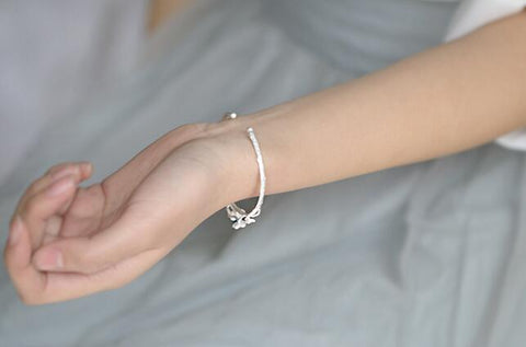 Image of Fashion Silver plum blossom Bangles Cuff Flower Bangles Bracelets Women Accessories