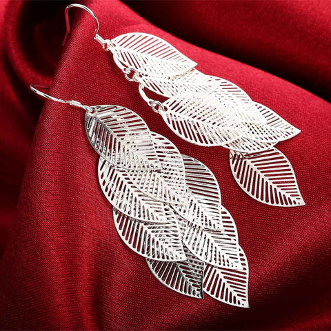 Image of Silver Plated Leave in Chandelier Earrings