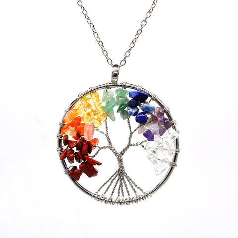 Image of Tree of Life Necklace Multi color Natural Stones and Minerals Life Tree Necklace Choker Chain Necklaces