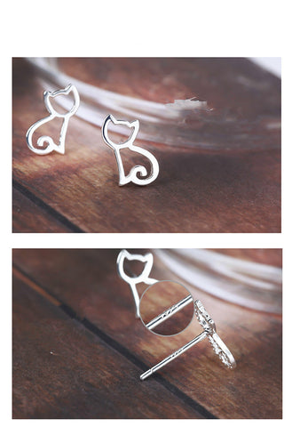 Image of 100% 925 Sterling Silver Cat Stud Earrings