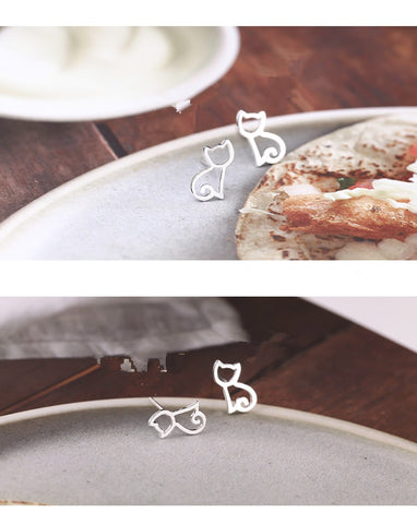 Image of 100% 925 Sterling Silver Cat Stud Earrings