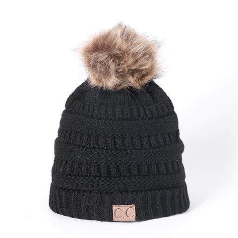 Image of Knitted Beanie with faux fur