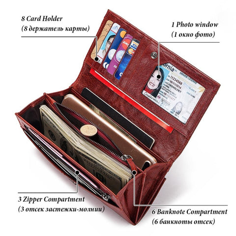 Image of Genuine Leather Women Clutch Wallet and Female Coin Purse Clamp For Card Holder wallet Wallets