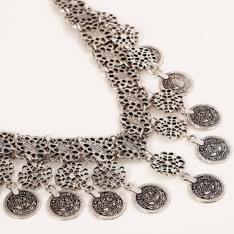 Image of Geometric Multilayer Tassel Necklace  and Earring Set