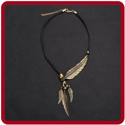 Image of Leather & Leaf Antiqued Vintage Style with Clasp Necklace & Free Shipping