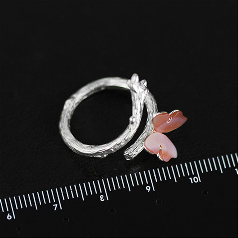 Lotus Real 925 Sterling Silver Natural Original Cute Butterfly on Branch Female Rings Bijoux