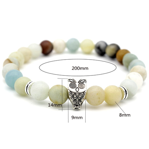 Image of Antique Silver Animal Owl Head Bracelets Amazonite Stone Beads Bracelets