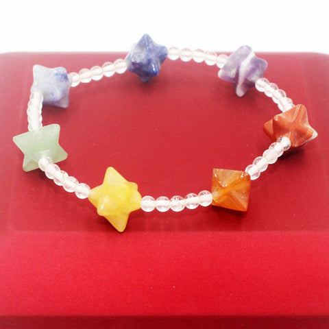 Image of Rainbow of Love Natural stone Crystal Agates in Star shape Bracelet