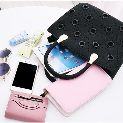 Image of Grommeted Leather Handbag with Grommets