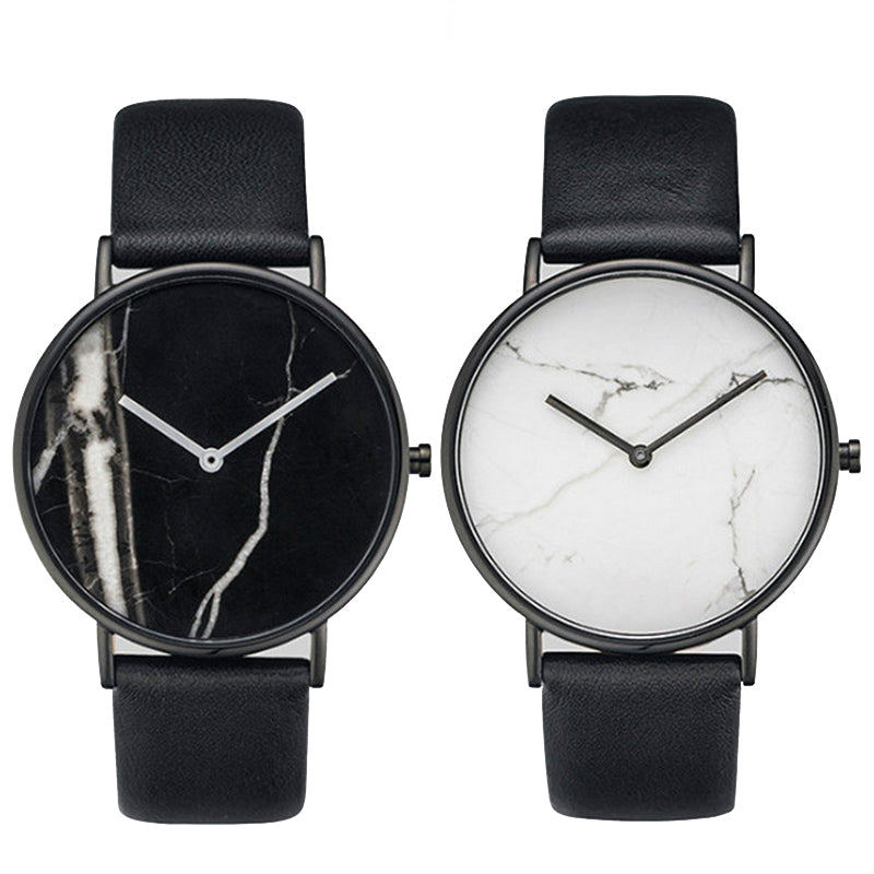 Marble Dial Women Simple Minimal Leather Ladies Watch Minimalist