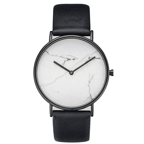 Image of Marble Dial Women Simple Minimal Leather Ladies Watch Minimalist