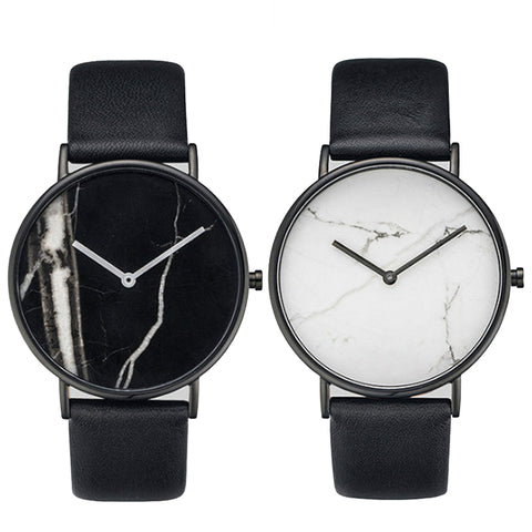 Image of Marble Dial Women Simple Minimal Leather Ladies Watch Minimalist