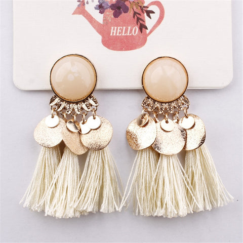 Image of Bohemian Gold & Tassel Dangle Earrings