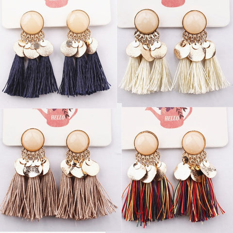 Image of Bohemian Gold & Tassel Dangle Earrings