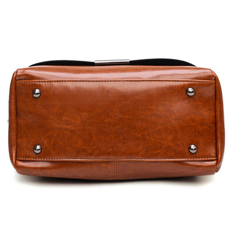 Image of Large Capacity Brand Oil Wax Leather Rivet Boston Bag High Quality Female Cross-body Tote Shoulder Bag|Shoulder Bags