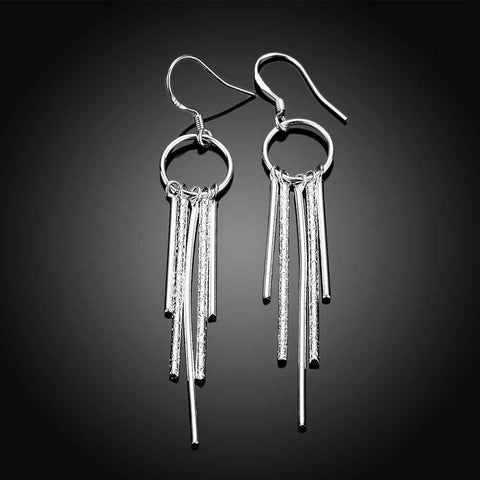 Image of Silver plated Drop Earrings five lines tassel 5.7cm long earrings