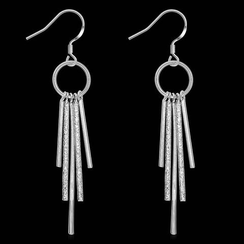 Image of Silver plated Drop Earrings five lines tassel 5.7cm long earrings