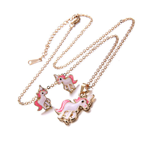 Image of Pink Unicorn Earrings & Necklace set