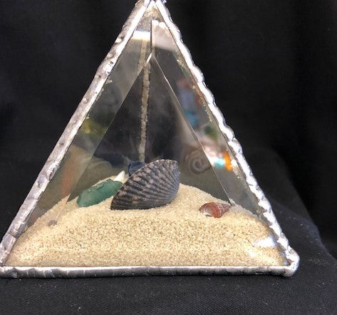 Image of Beaches Beveled Glass Pyramid Sand and Shells Paper Weight