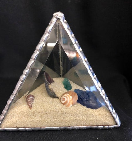 Image of Beaches Beveled Glass Pyramid Sand and Shells Paper Weight